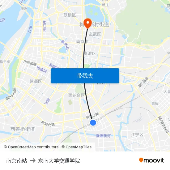 南京南站 to 东南大学交通学院 map
