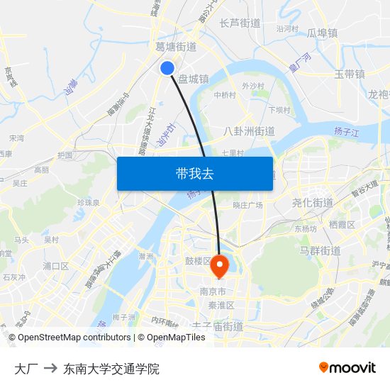 大厂 to 东南大学交通学院 map