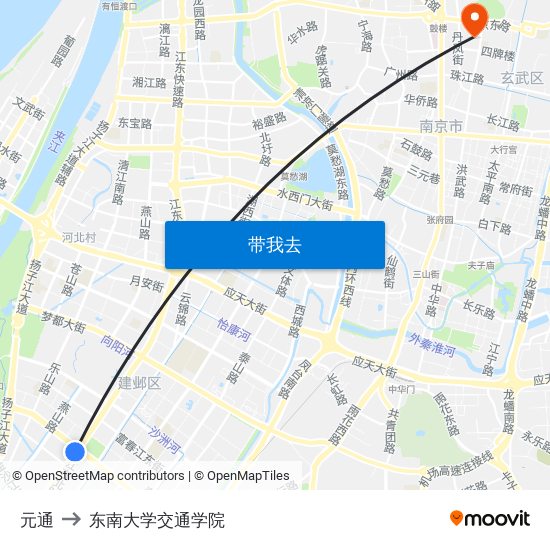 元通 to 东南大学交通学院 map