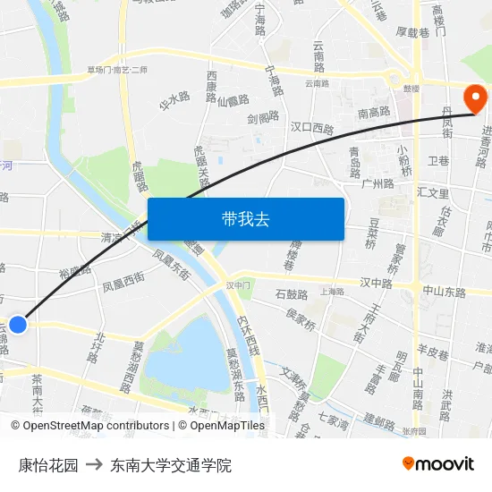 康怡花园 to 东南大学交通学院 map