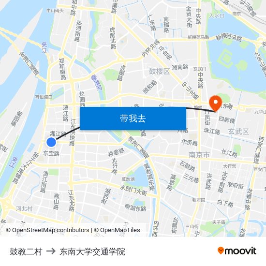 鼓教二村 to 东南大学交通学院 map