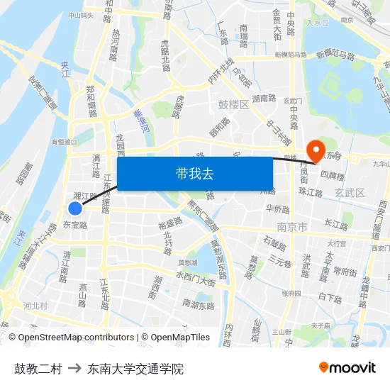 鼓教二村 to 东南大学交通学院 map