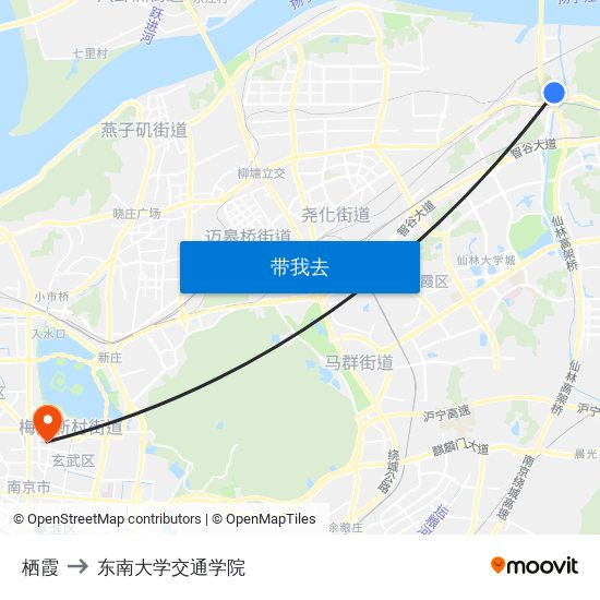 栖霞 to 东南大学交通学院 map