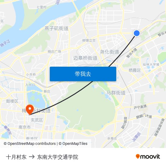 十月村东 to 东南大学交通学院 map