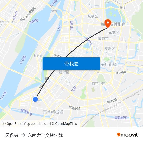 吴侯街 to 东南大学交通学院 map