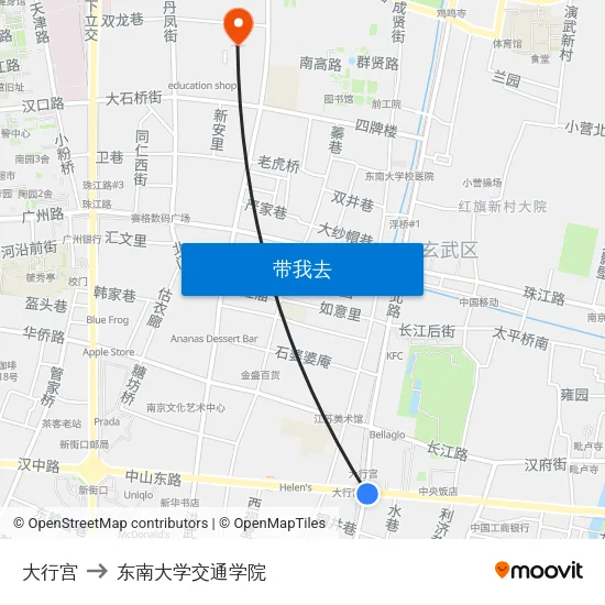 大行宫 to 东南大学交通学院 map