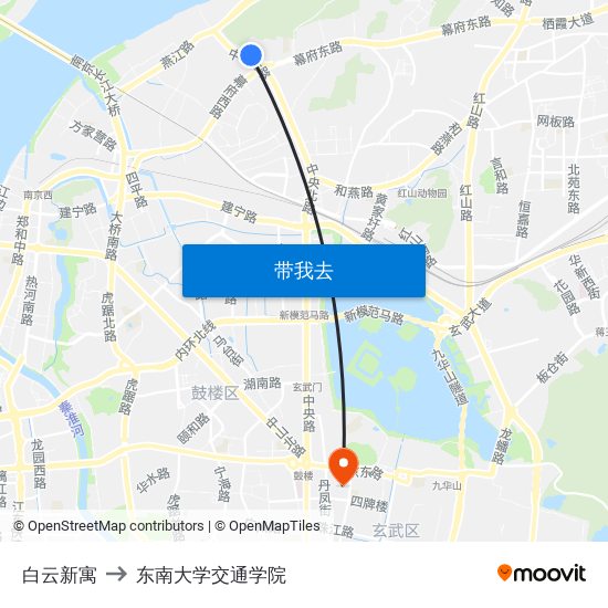 白云新寓 to 东南大学交通学院 map