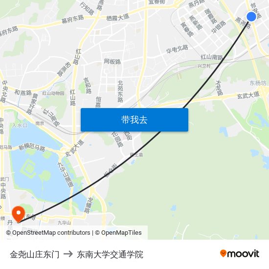 金尧山庄东门 to 东南大学交通学院 map