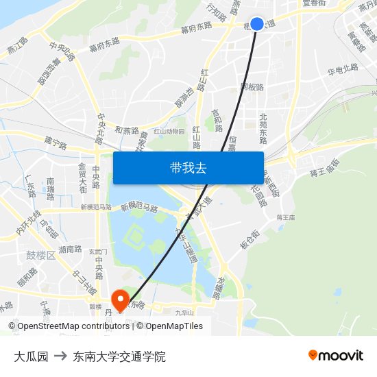 大瓜园 to 东南大学交通学院 map