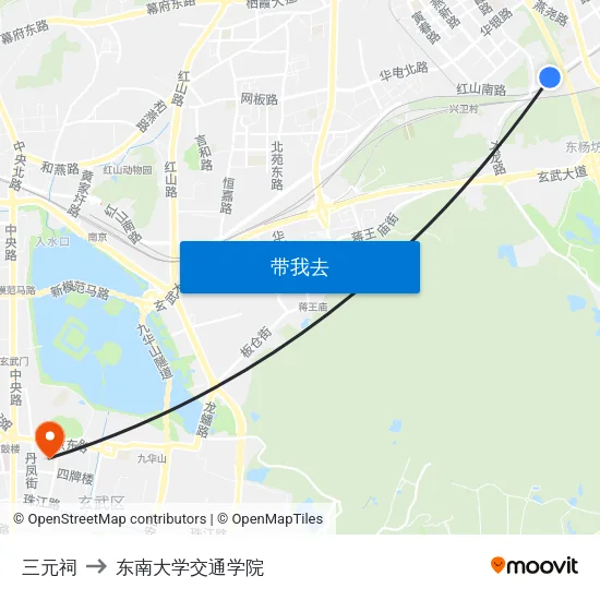 三元祠 to 东南大学交通学院 map