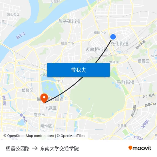 栖霞公园路 to 东南大学交通学院 map