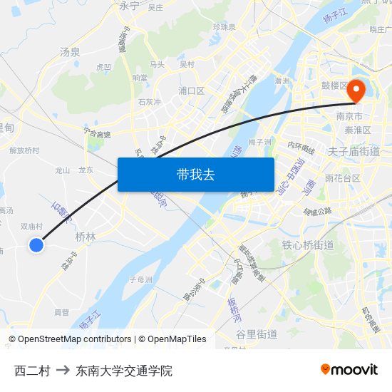 西二村 to 东南大学交通学院 map