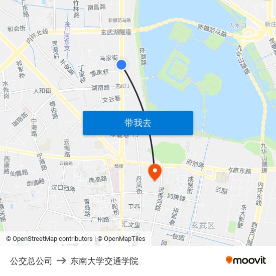 公交总公司 to 东南大学交通学院 map