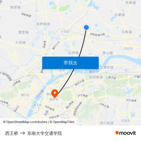 西王桥 to 东南大学交通学院 map