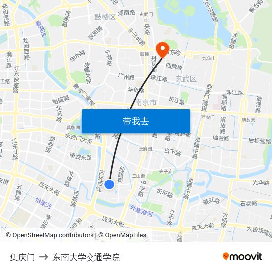 集庆门 to 东南大学交通学院 map