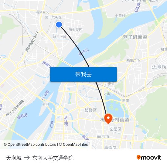 天润城 to 东南大学交通学院 map