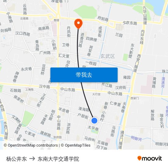 杨公井东 to 东南大学交通学院 map