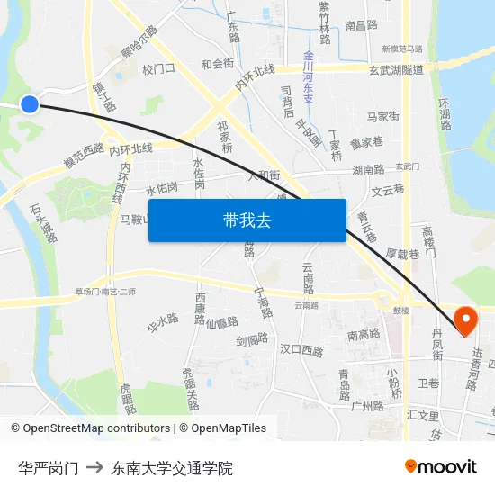 华严岗门 to 东南大学交通学院 map