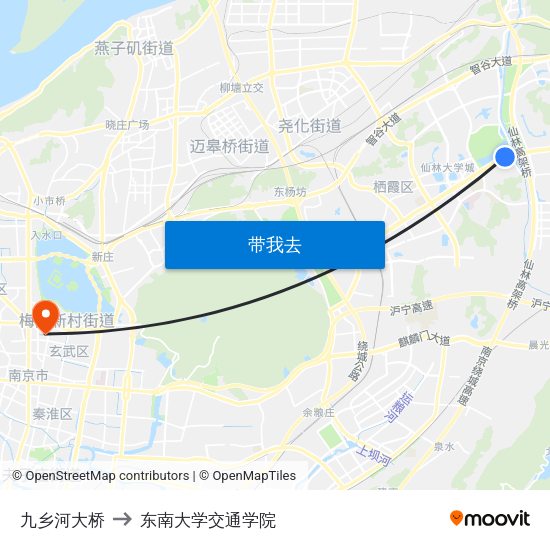九乡河大桥 to 东南大学交通学院 map