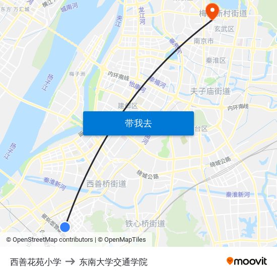 西善花苑小学 to 东南大学交通学院 map