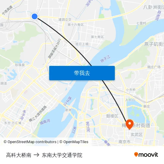 高科大桥南 to 东南大学交通学院 map