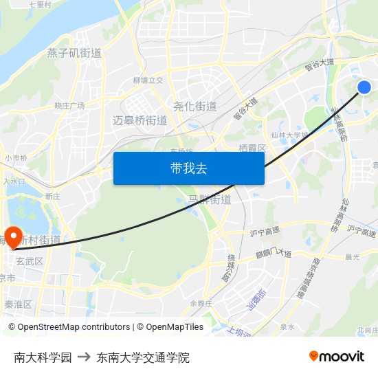 南大科学园 to 东南大学交通学院 map