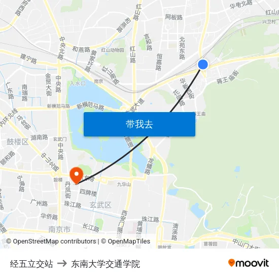 经五立交站 to 东南大学交通学院 map