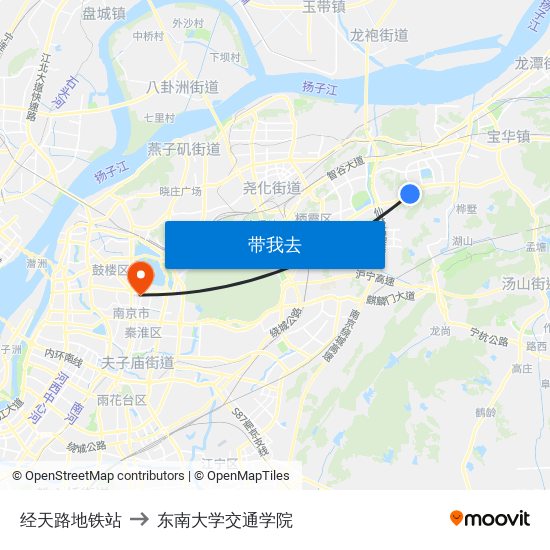 经天路地铁站 to 东南大学交通学院 map