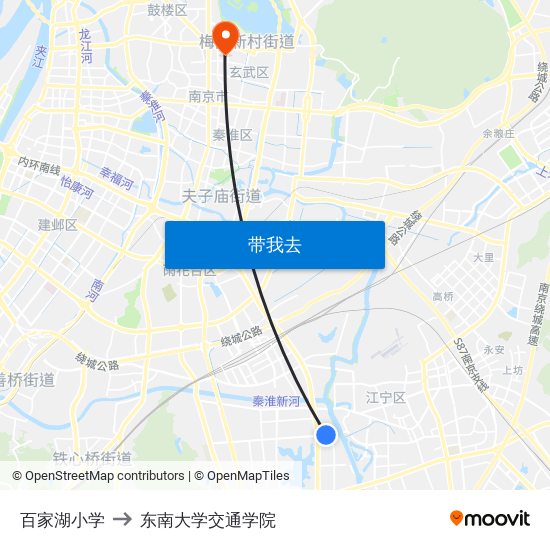 百家湖小学 to 东南大学交通学院 map