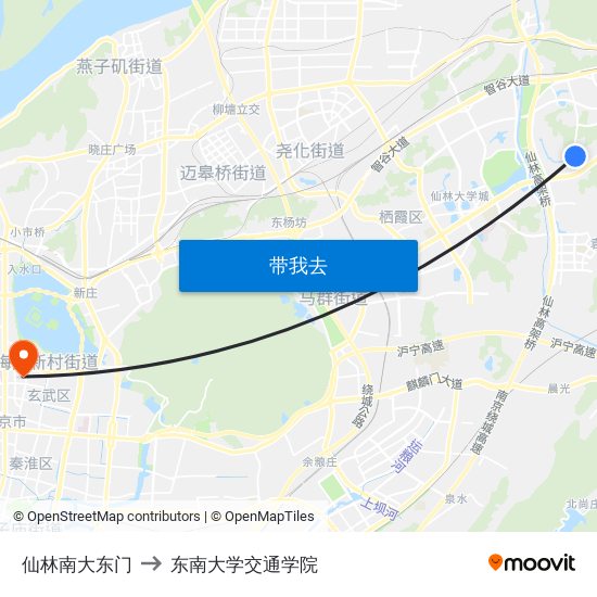 仙林南大东门 to 东南大学交通学院 map