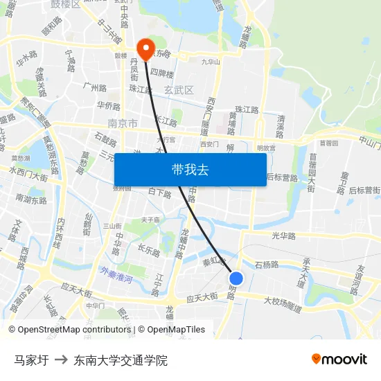 马家圩 to 东南大学交通学院 map