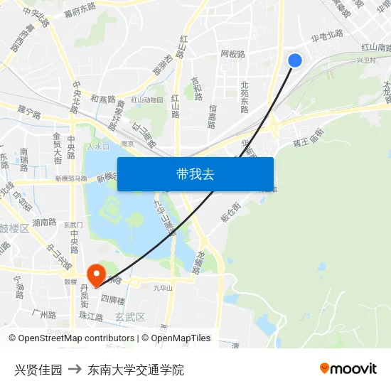 兴贤佳园 to 东南大学交通学院 map