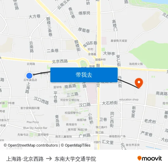 上海路·北京西路 to 东南大学交通学院 map