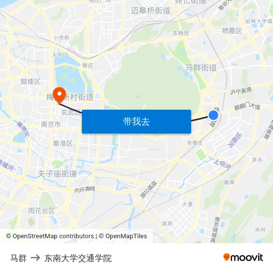 马群 to 东南大学交通学院 map
