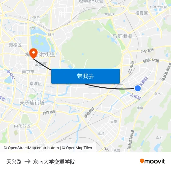 天兴路 to 东南大学交通学院 map