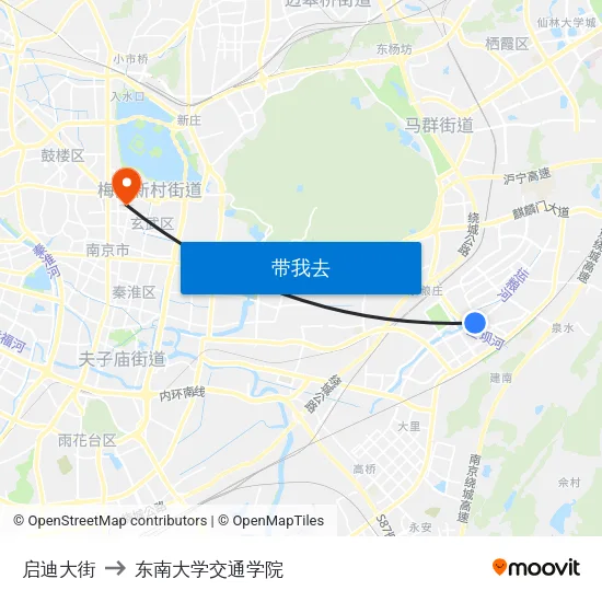 启迪大街 to 东南大学交通学院 map