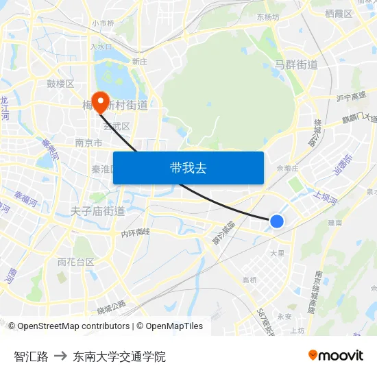 智汇路 to 东南大学交通学院 map