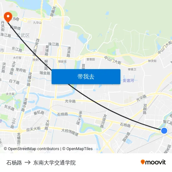 石杨路 to 东南大学交通学院 map