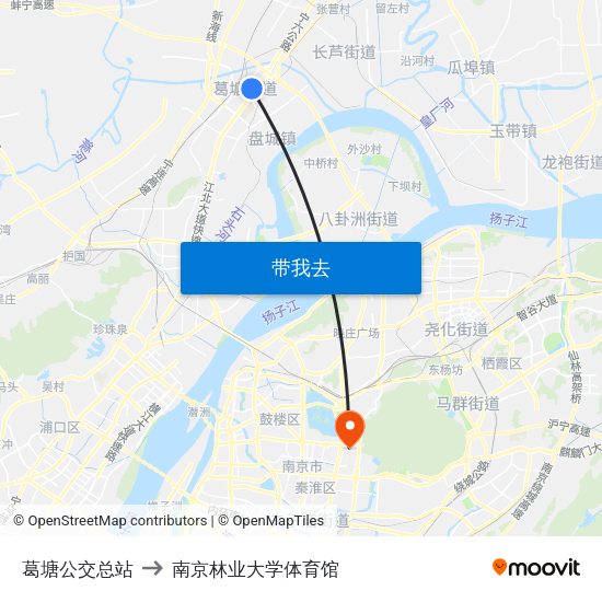 葛塘公交总站 to 南京林业大学体育馆 map