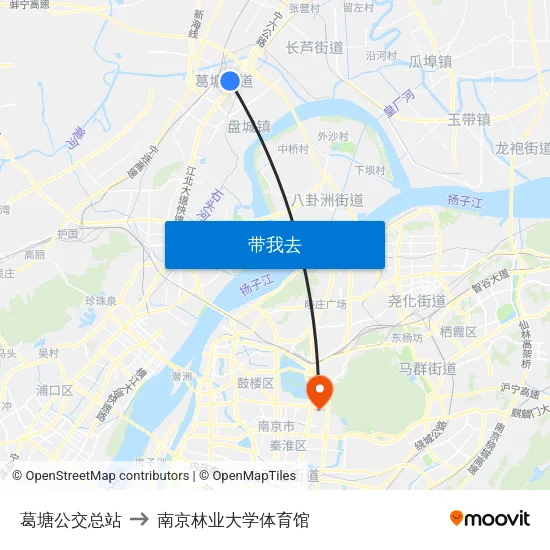 葛塘公交总站 to 南京林业大学体育馆 map