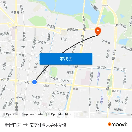 新街口东 to 南京林业大学体育馆 map