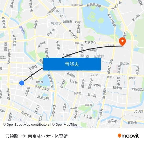 云锦路 to 南京林业大学体育馆 map
