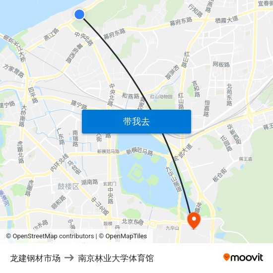 龙建钢材市场 to 南京林业大学体育馆 map
