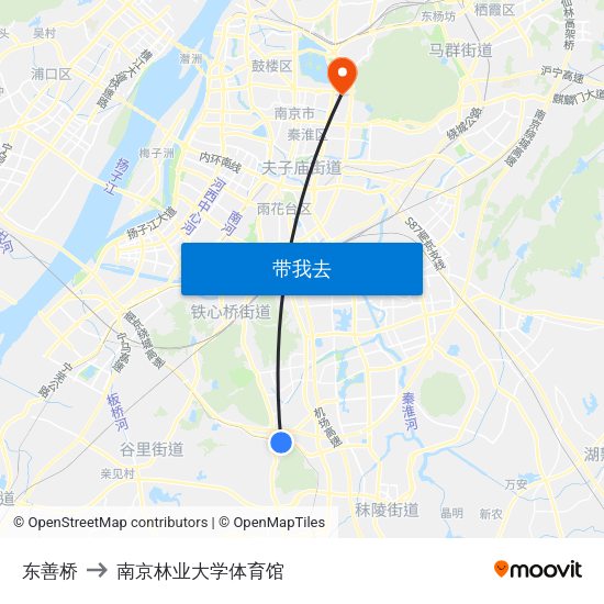 东善桥 to 南京林业大学体育馆 map