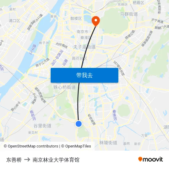 东善桥 to 南京林业大学体育馆 map