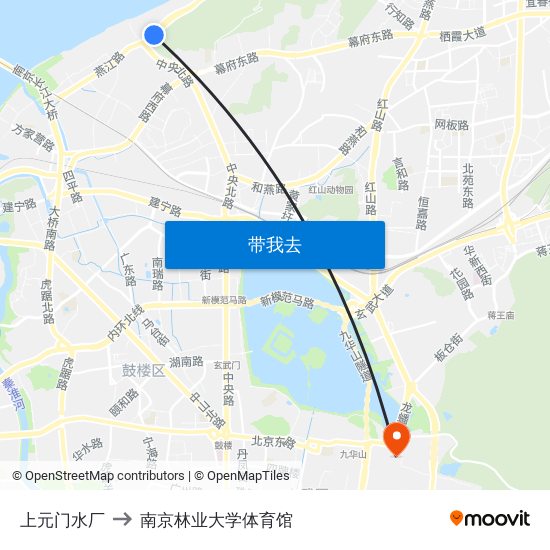 上元门水厂 to 南京林业大学体育馆 map