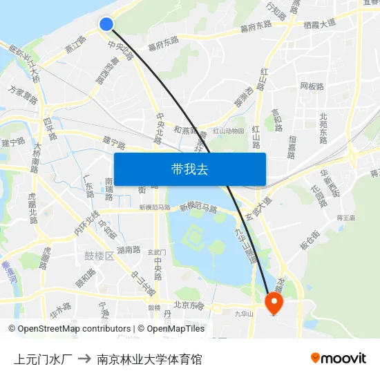 上元门水厂 to 南京林业大学体育馆 map