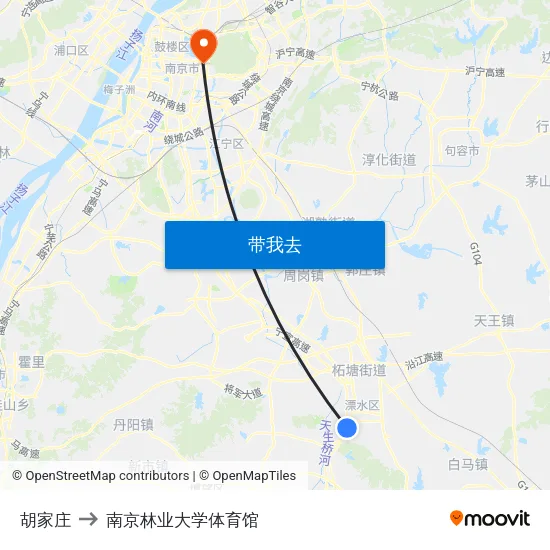 胡家庄 to 南京林业大学体育馆 map