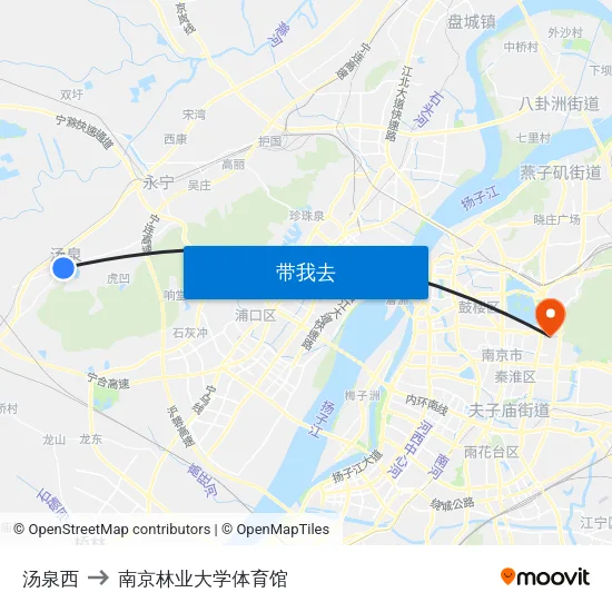 汤泉西 to 南京林业大学体育馆 map