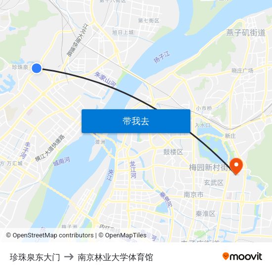 珍珠泉东大门 to 南京林业大学体育馆 map